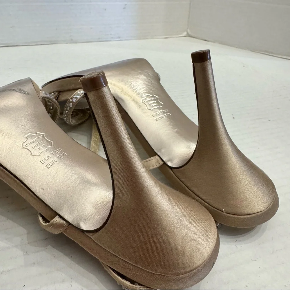Nina Gold Rhinestone Strappy Heels Sz 7.5 Party Shoes Wedding Formal Cocktail